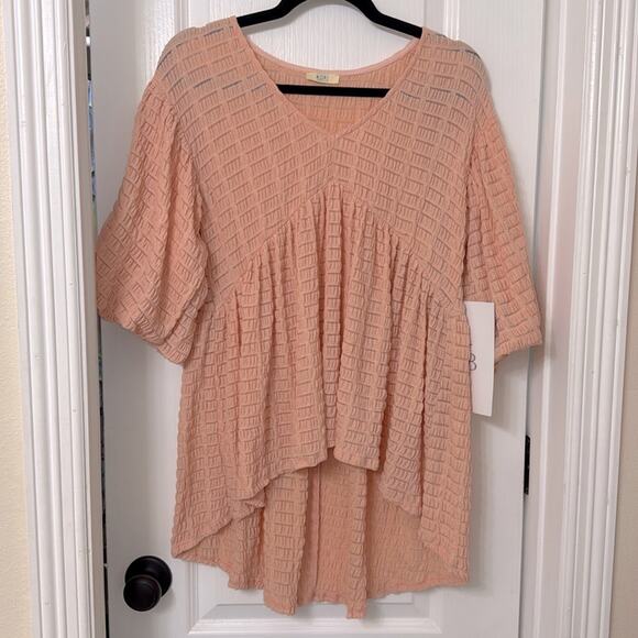 Kori America peach high low oversize puff sleeve top size S/M - Picture 1 of 6